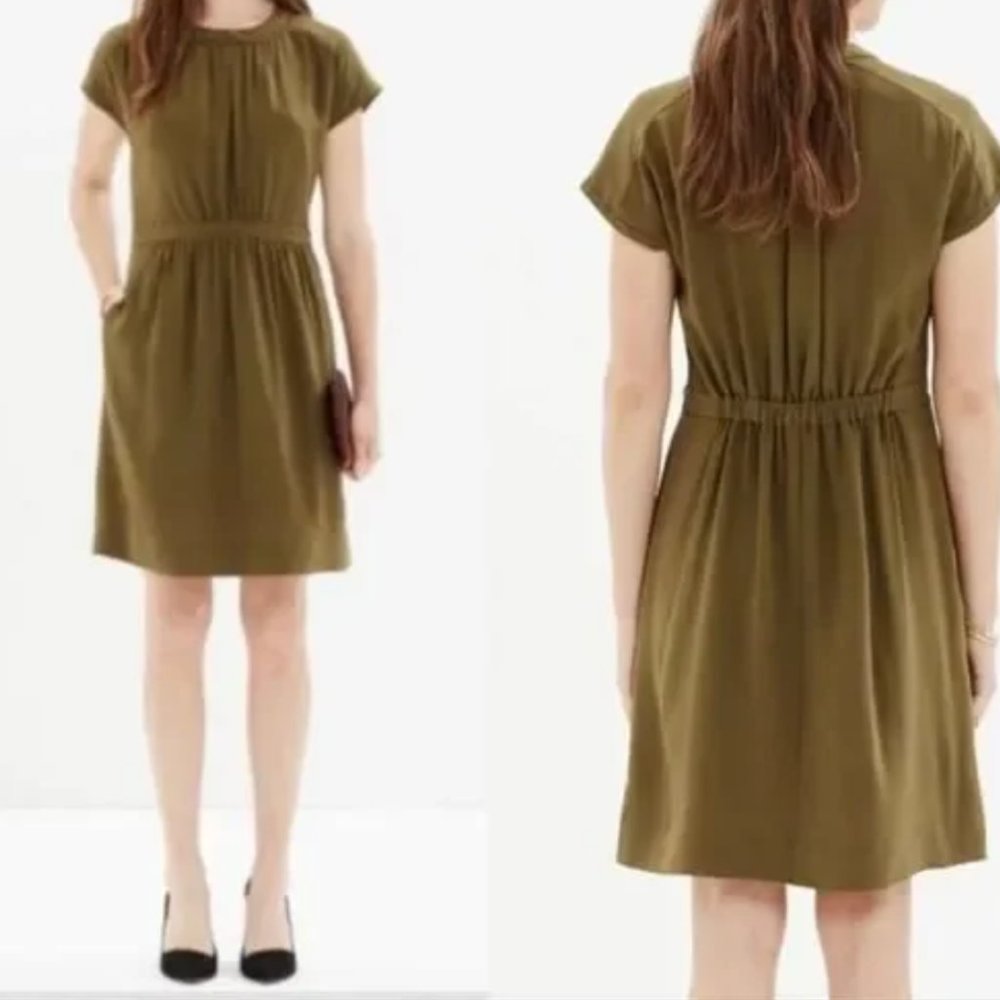 Madewell Moonset Silk Dress Olive green 4